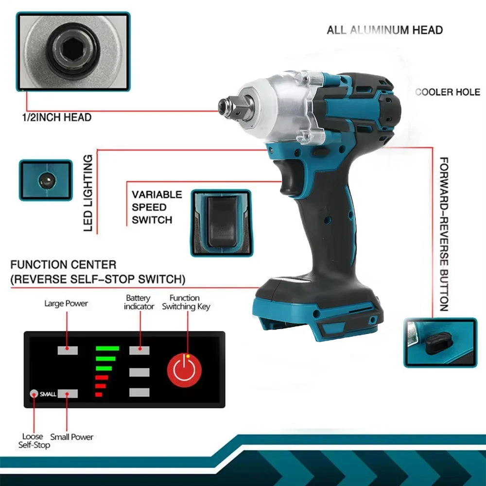 1/2'' Brushless Cordless Impact Wrench 520NM 18V Battery High Torque Tool - Image 3