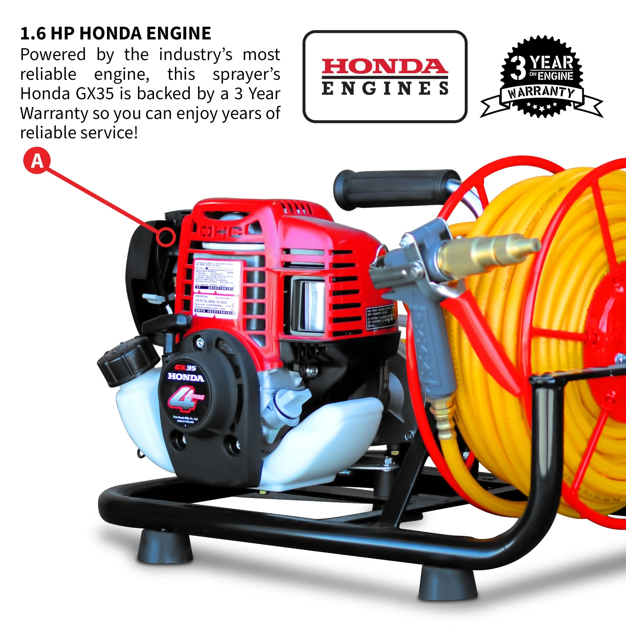 1.6HP Skid Sprayer Barrel Mount Only with Honda GX35 100ft Hose and 500 PSI Pump for Pest Control - Image 7