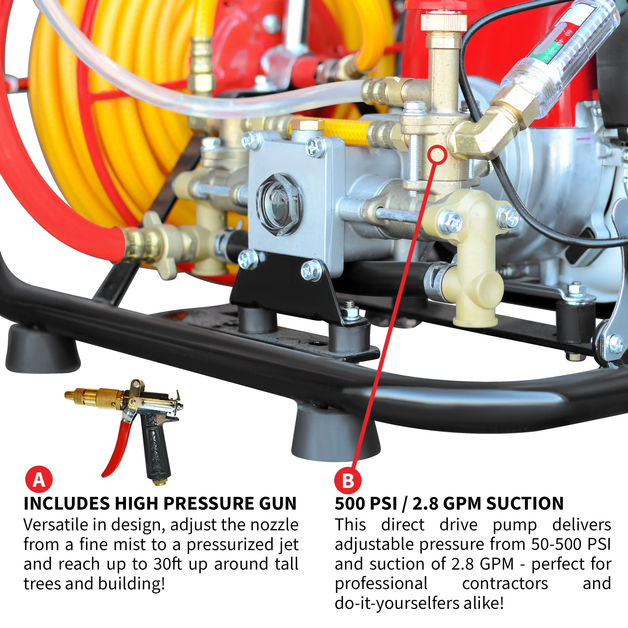 1.6HP Skid Sprayer Barrel Mount Only with Honda GX35 100ft Hose and 500 PSI Pump for Pest Control - Image 8