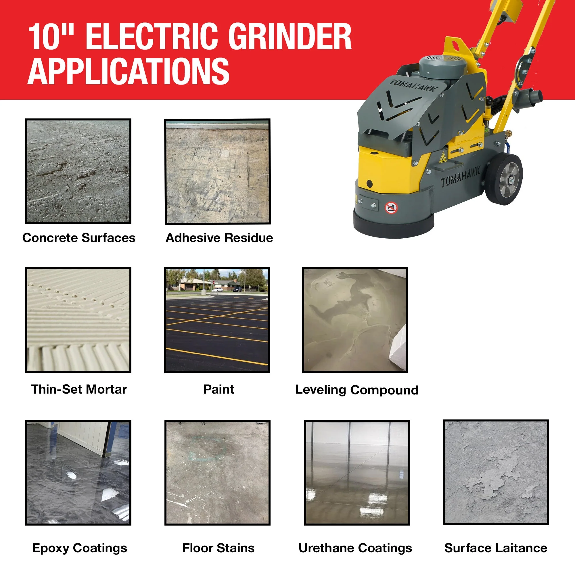 10" Electric Concrete Floor Grinder 1.5HP Motor for Smoothing, Floor Prep, Coatings - Image 5
