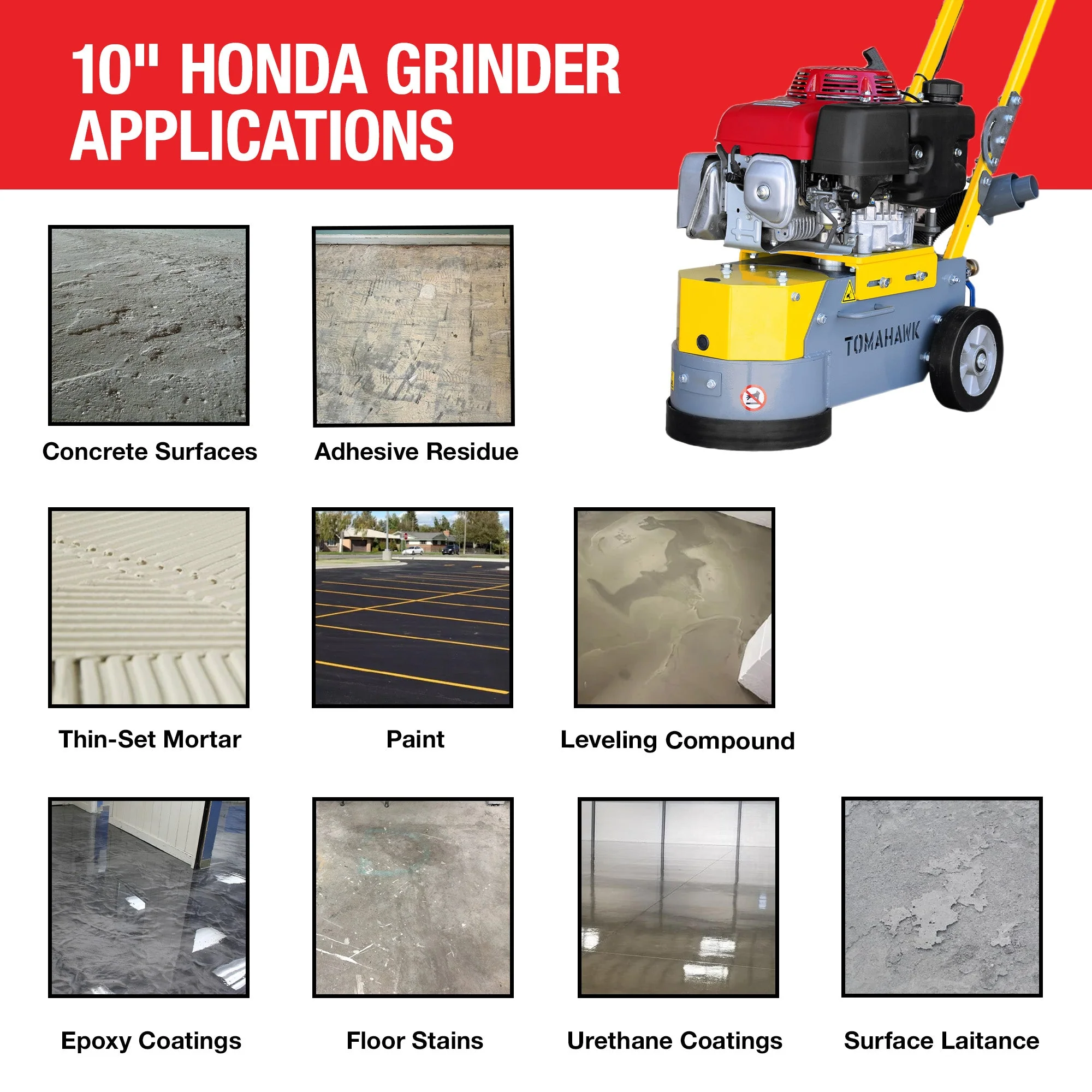 10" Honda Concrete Floor Grinder 10HP GXV390 Motor for Smoothing, Floor Prep, Coatings - Image 3