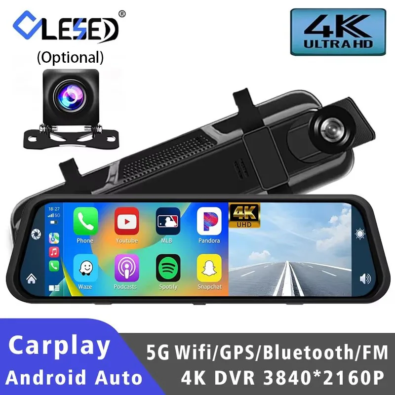 10 Inch 4K Dash Cam Rearview Mirror CarPlay Android Auto GPS WiFi DVR Dual Cam - Image 2