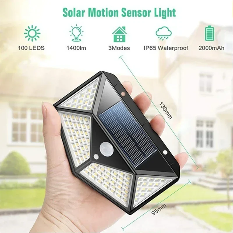 100 LED Solar Motion Sensor Wall Lights Outdoor Waterproof Garden Street Lamp - Image 10