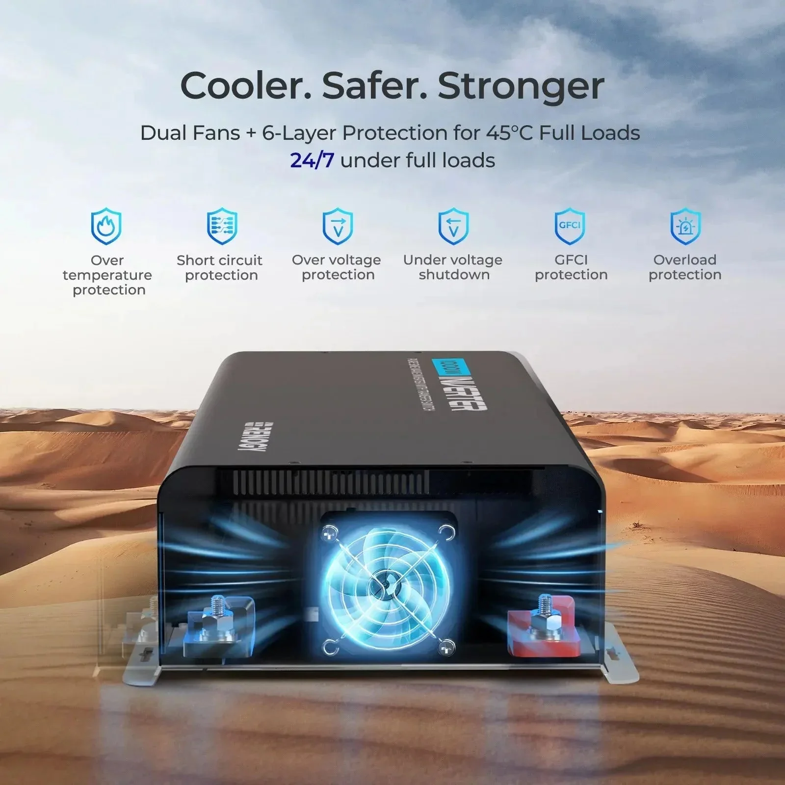 1000W 12V Pure Sine Wave Inverter with UPS Transfer Switch and Built-in Bluetooth - Image 5