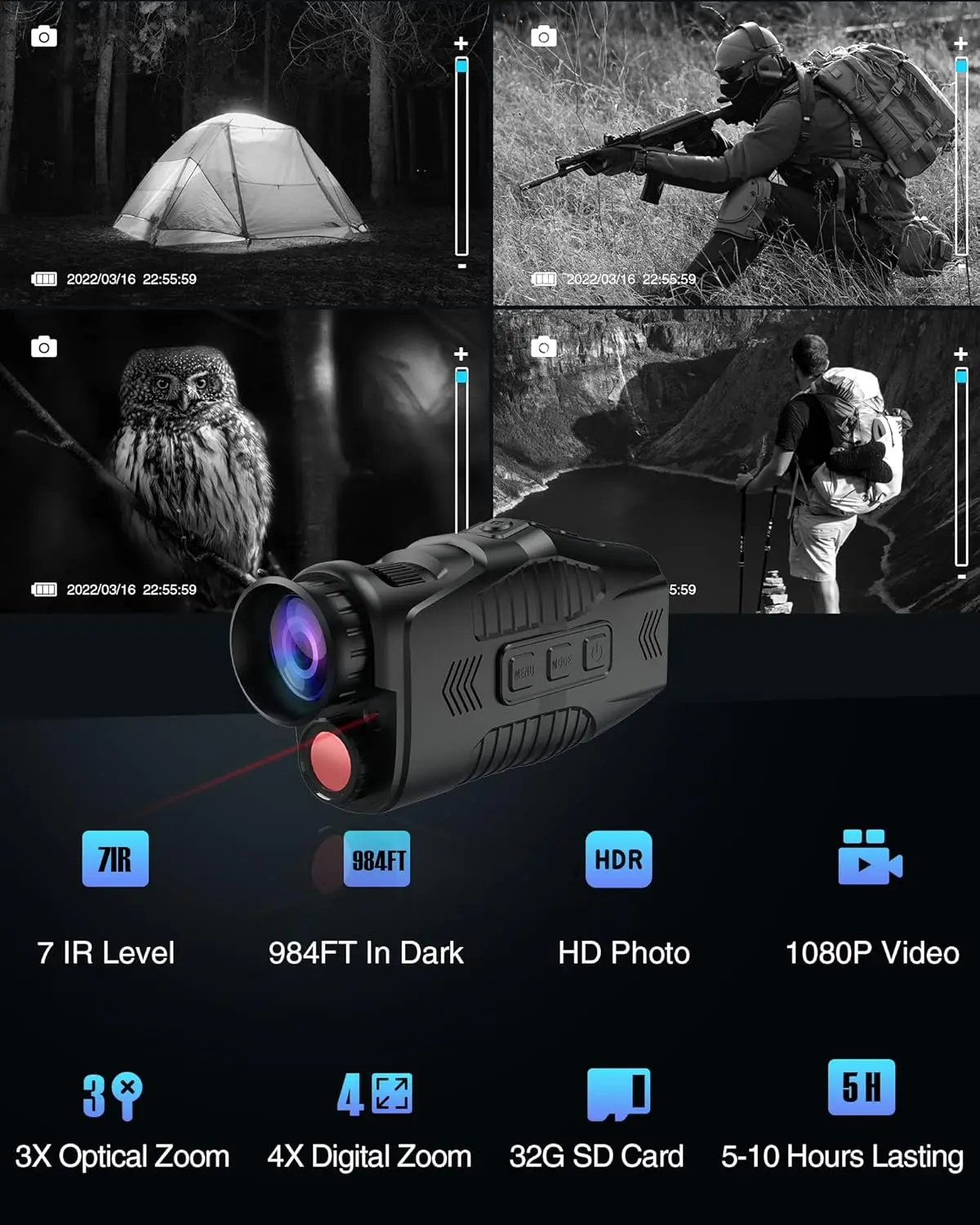 1080P Night Vision Monocular with Infrared Zoom HD Hunting Telescope for Day/Night Use - Image 2