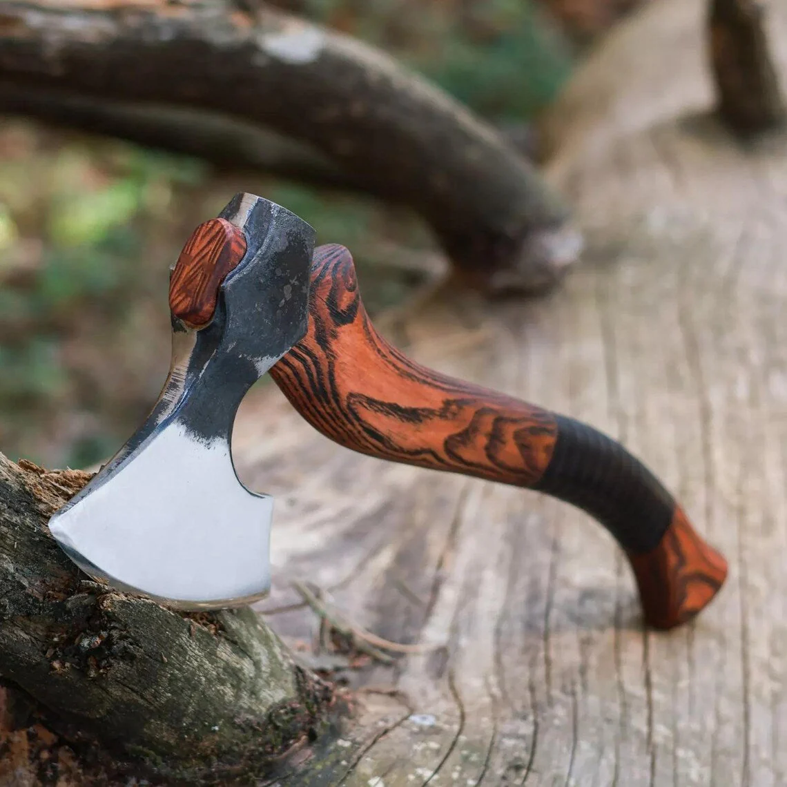 1095 Steel Blade Custom Handcrafted Tomahawk | Rosewood Handle with Leather Wrap & Sheath |  | Durable Axe for Outdoor Adventures by KBS Knives - Image 3