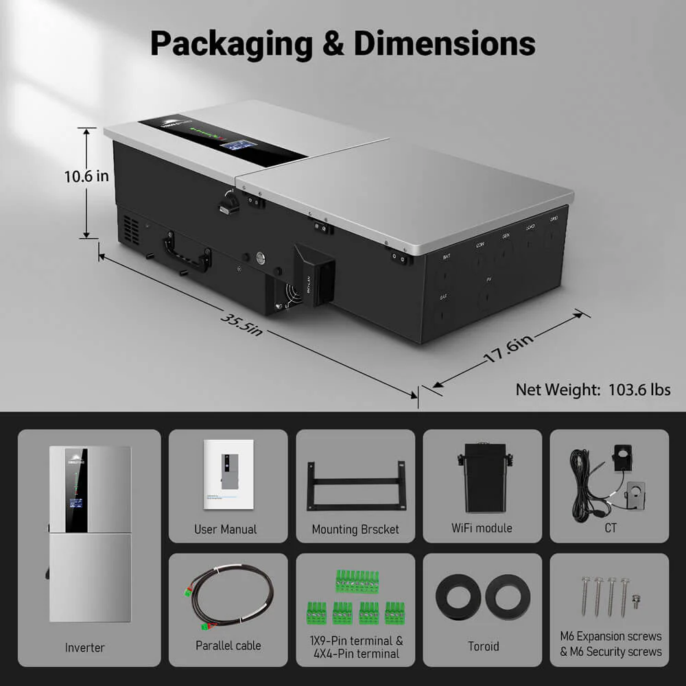 11.4KW 48V Split Phase Hybrid Solar Inverter | Whole Home Backup (200A) | SGN-11K15PRO - Image 8