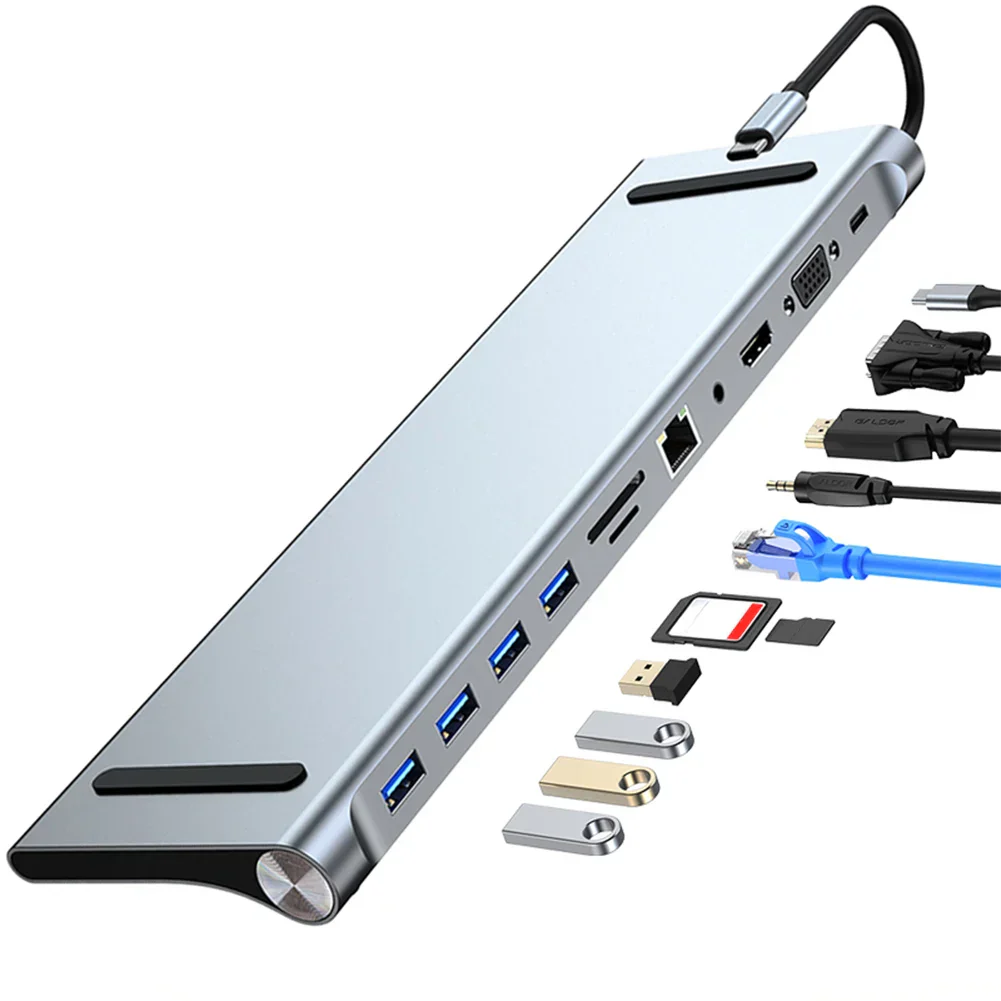 11 in 1 USB C Docking Station 4K HDMI VGA Ethernet 100W PD Hub for Laptop