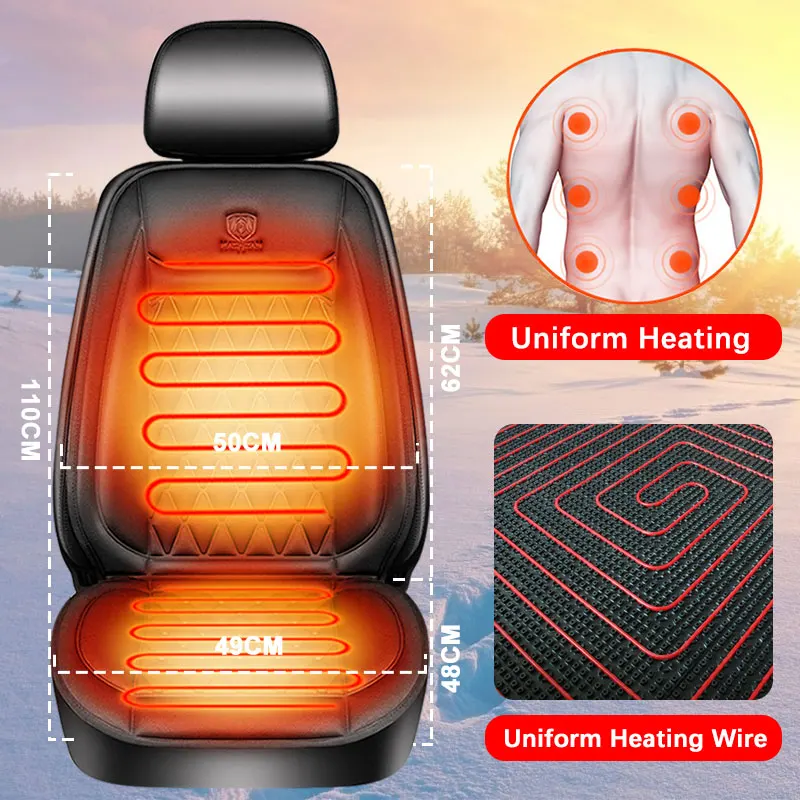 12-24V Heated Car Seat Cover – Fast Heating Flannel Seat Warmer Protector 25W - Image 2