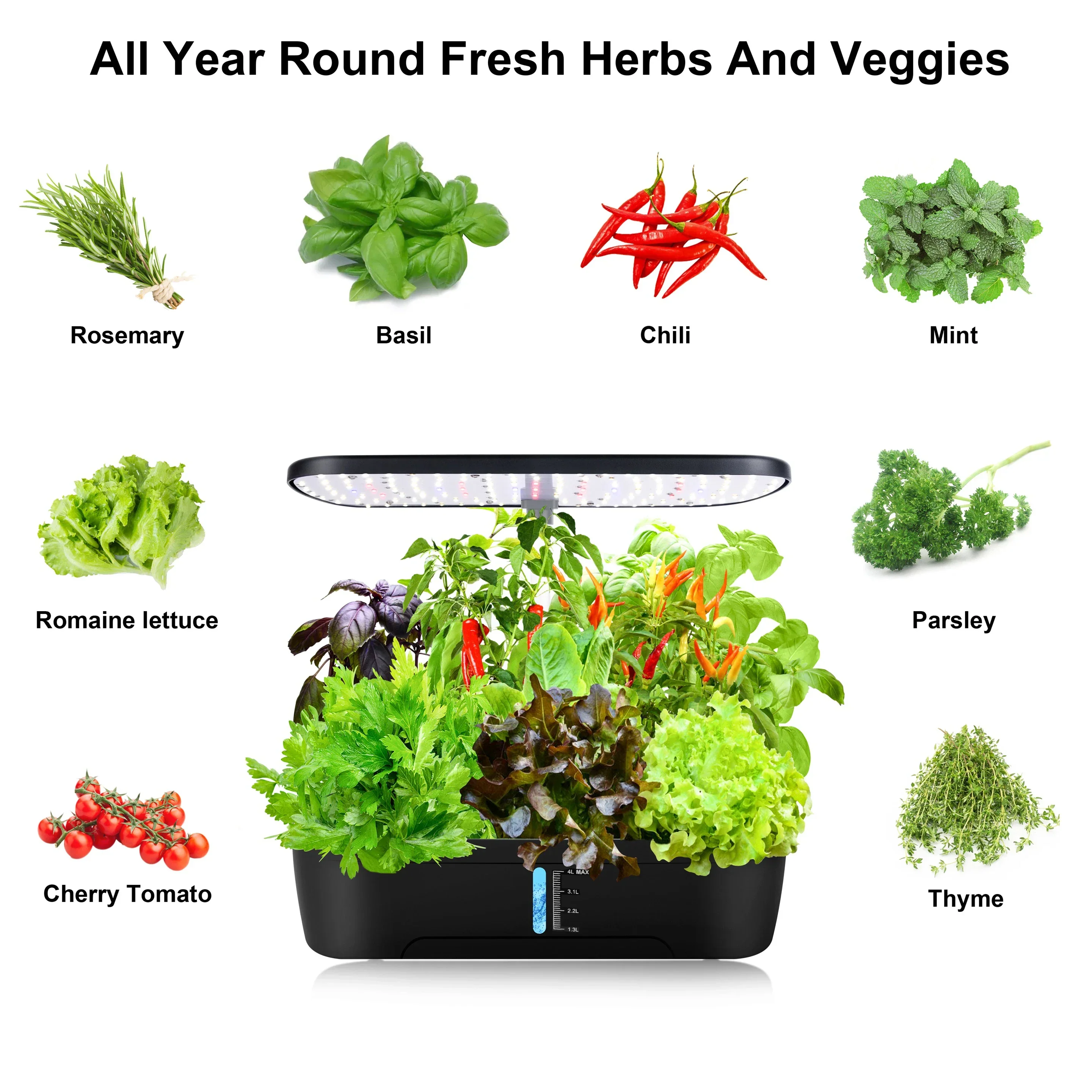 12 Pod Hydroponic Growing System Indoor Herb Garden LED Grow Light Timer - Image 2