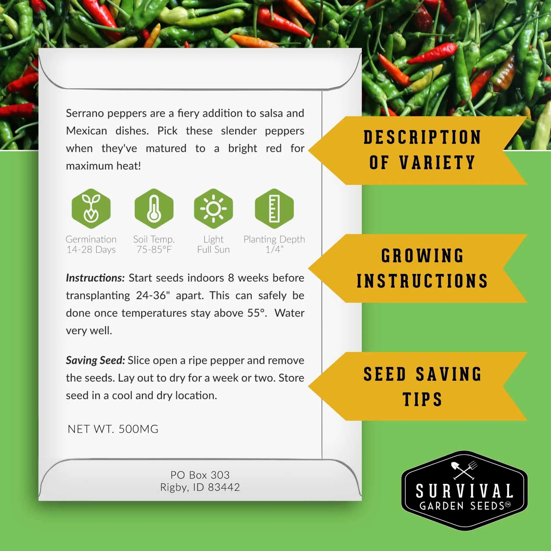 12-Variety Heirloom Pepper Seed Collection – Non-GMO Hot & Sweet Peppers for Home and Container Gardens - Image 2