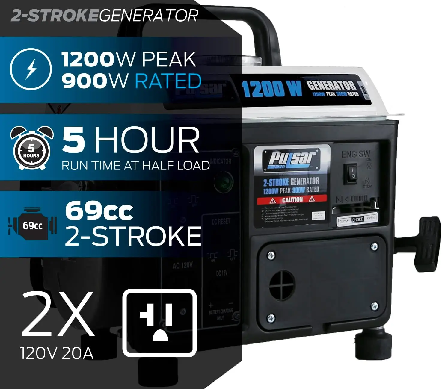 1200W Portable Gas Powered Generator with Carrying Handle for Home Backup - Image 3