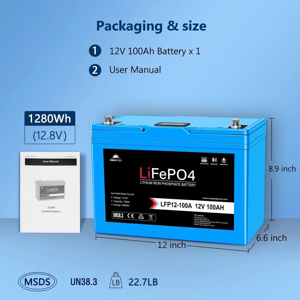 12V 100AH LiFePO4 Deep Cycle Lithium Battery / Bluetooth /Self-heating / IP65 - Image 7