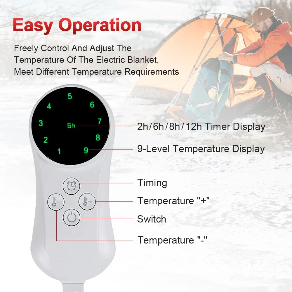 12V Car Heated Electric Blanket 9 Heat Levels Micro Plush Single Person Warm - Image 3