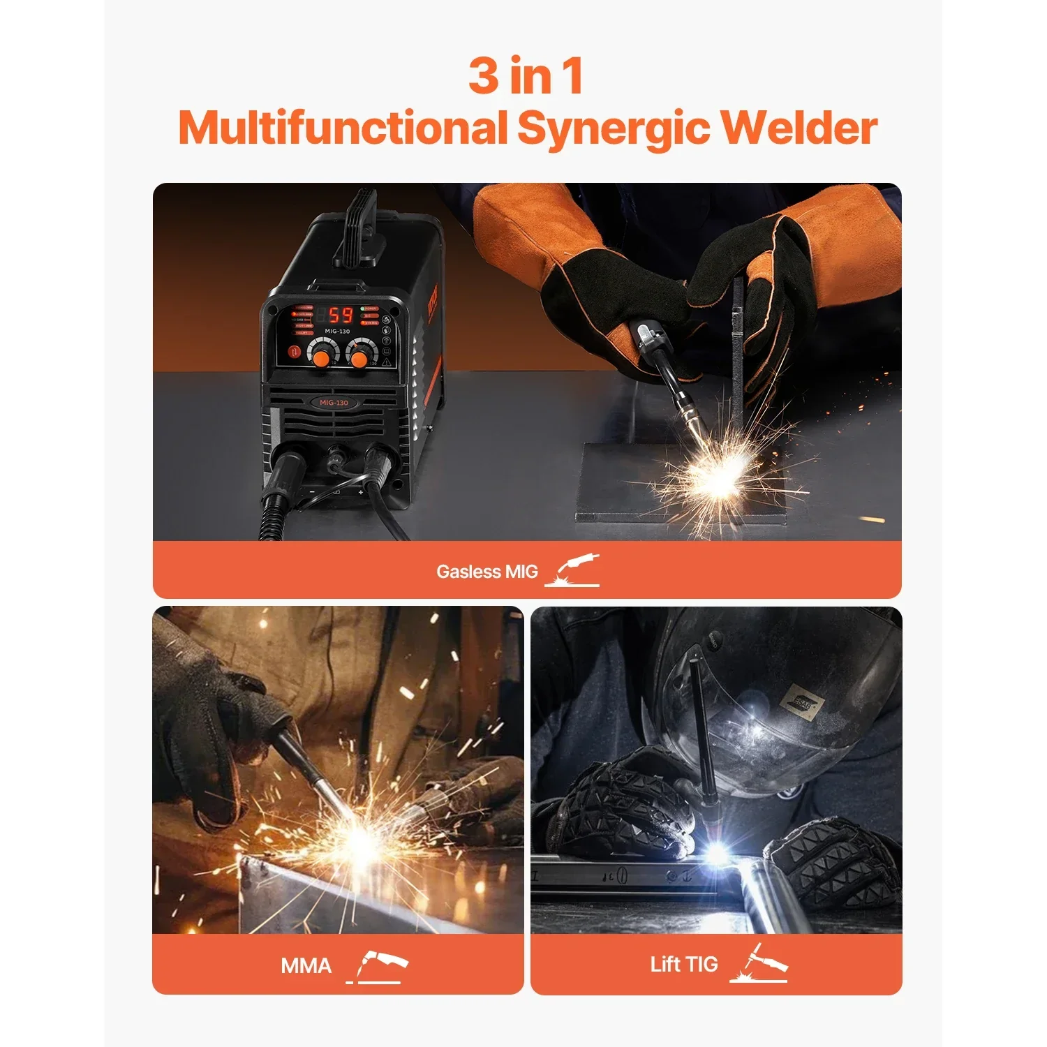 130Amp MIG Welder 3-in-1 Portable IGBT Inverter Welding Machine with Digital Display - Image 2