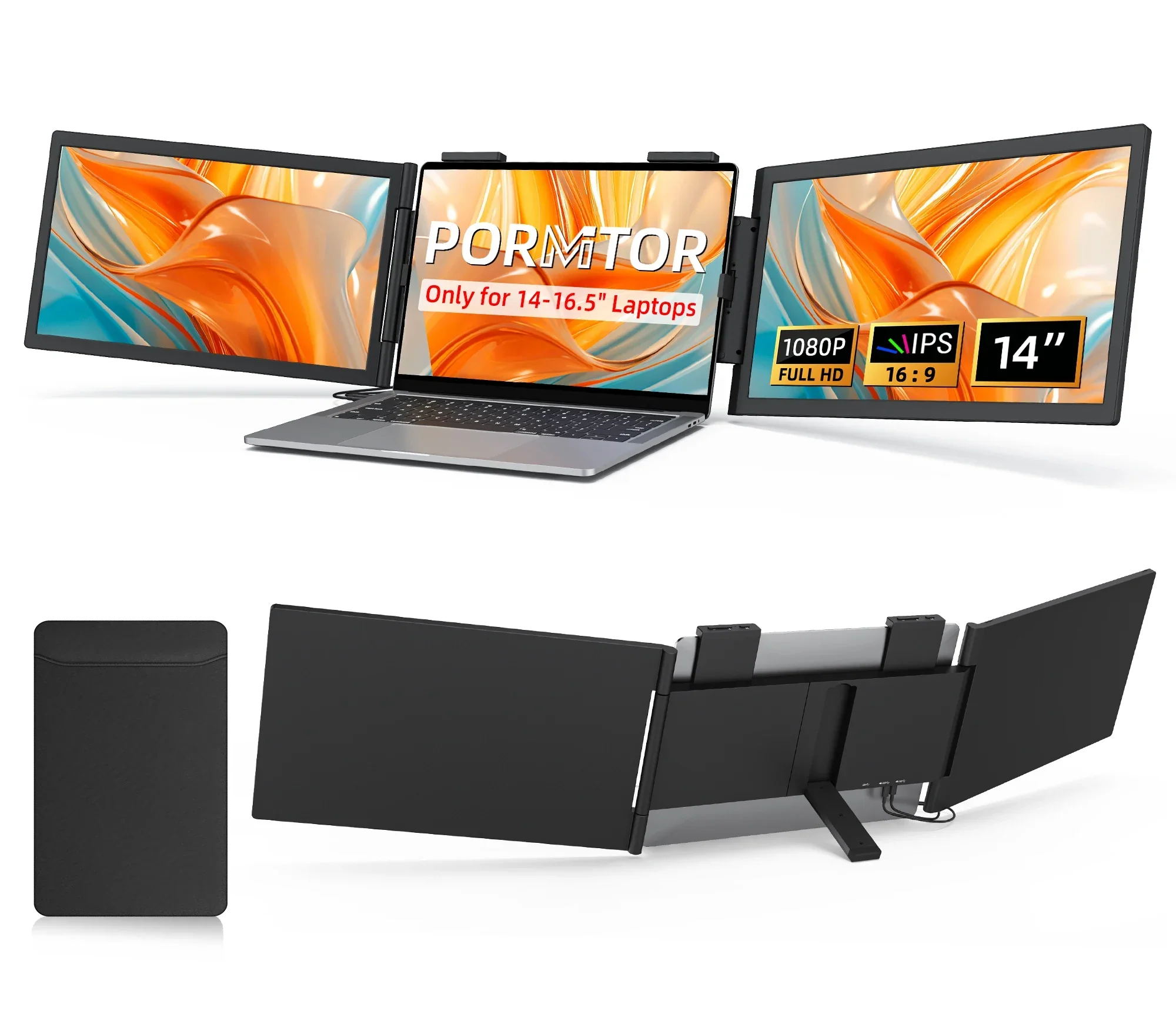 14" Dual Laptop Monitor Amoudo FHD IPS USB-C Portable Triple Screen Windows Mac Xbox - Image 7