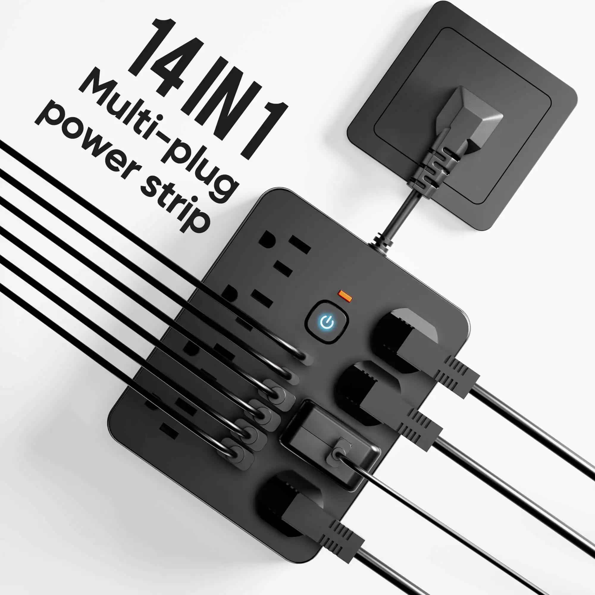 14-in-1 Power Strip Surge Protector with 8 AC Outlets 4 USB 2 Type-C Fast Charging - Image 2