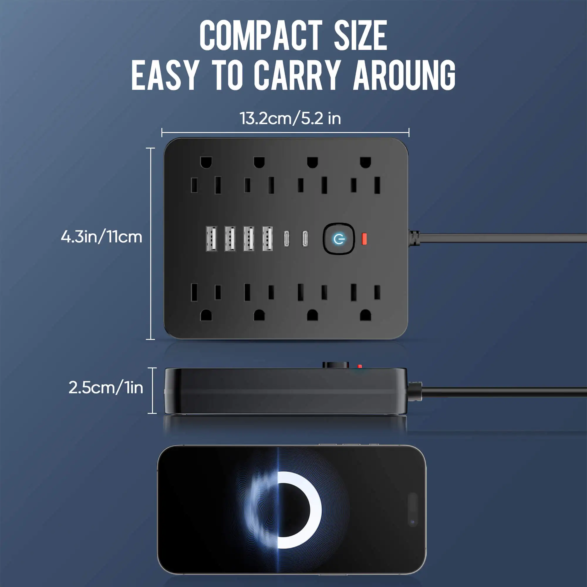 14-in-1 Power Strip Surge Protector with 8 AC Outlets 4 USB 2 Type-C Fast Charging - Image 4