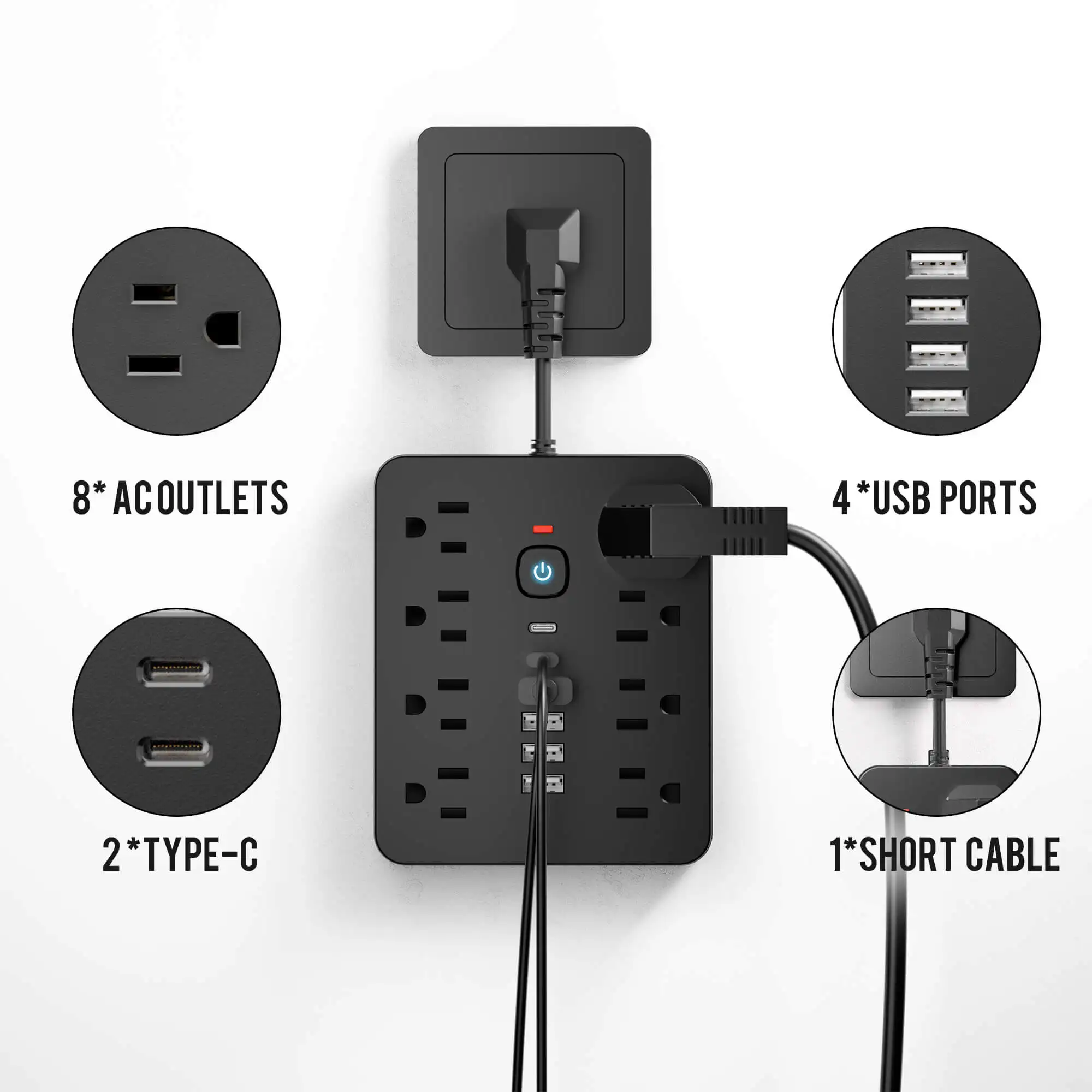 14-in-1 Power Strip Surge Protector with 8 AC Outlets 4 USB 2 Type-C Fast Charging - Image 7