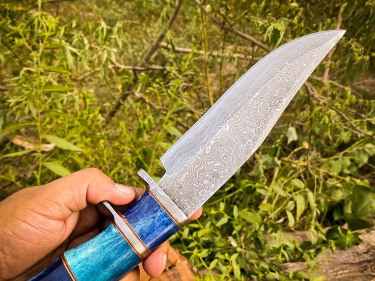 14-Inch Raindrops Damascus Steel Hunting Bowie Knife | Custom Handcrafted with Colored Bone Handle & Leather Sheath | KBS Knives - Image 3