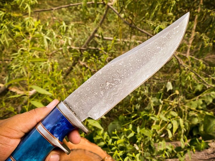 14-Inch Raindrops Damascus Steel Hunting Bowie Knife | Custom Handcrafted with Colored Bone Handle & Leather Sheath | KBS Knives - Image 4
