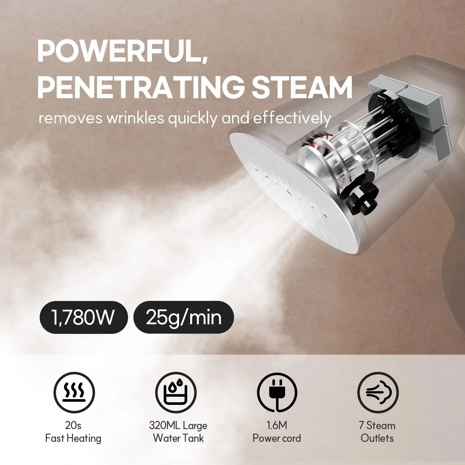 1500W Handheld Garment Steamer 3 Steam Levels Fast Heat Up Travel Home - Image 3