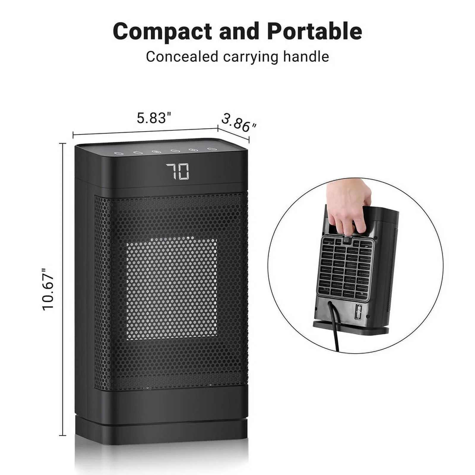 1500W Portable Space Heater PTC Fast Heating Electric Heater with Oscillation Timer - Image 2