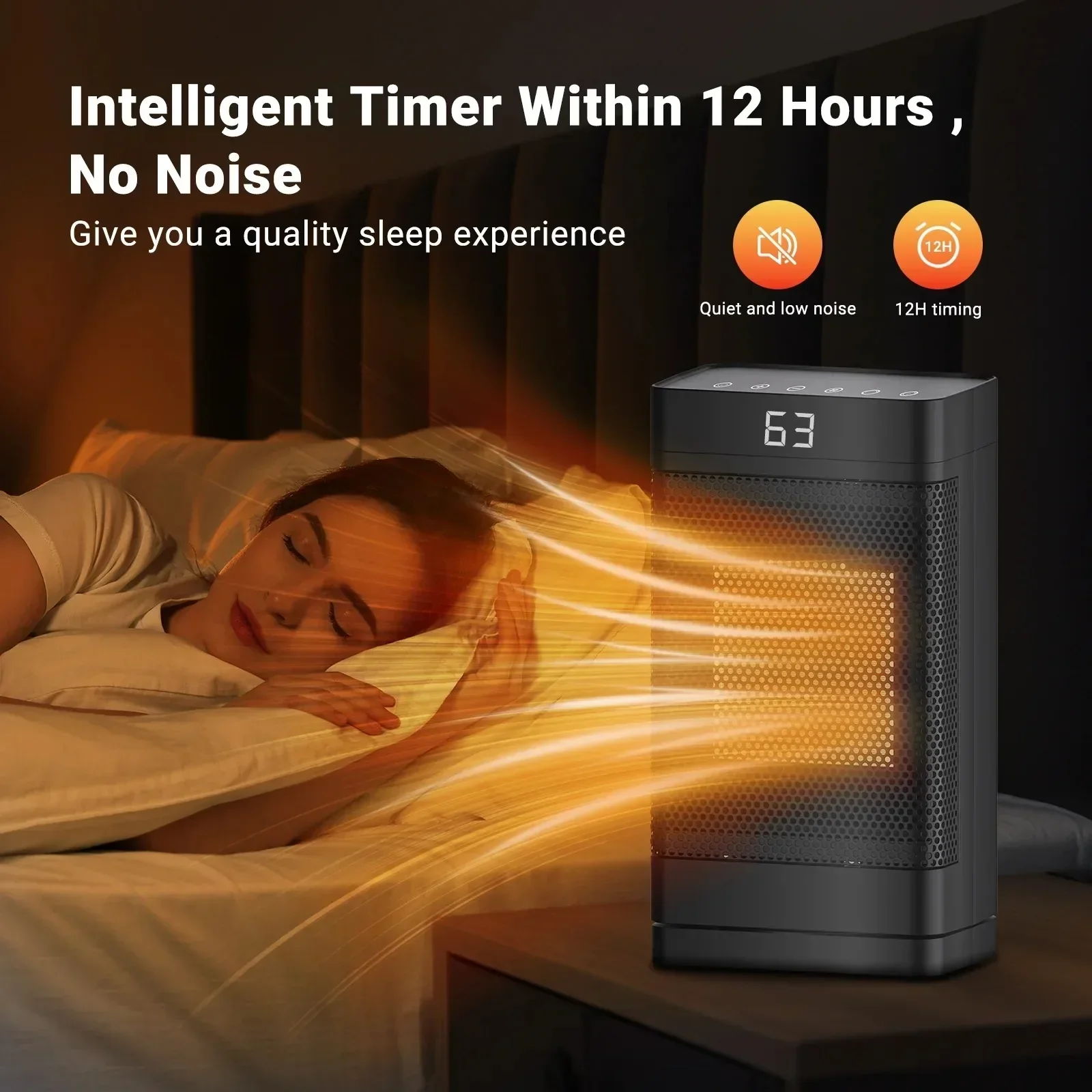 1500W Portable Space Heater PTC Fast Heating Electric Heater with Oscillation Timer - Image 6