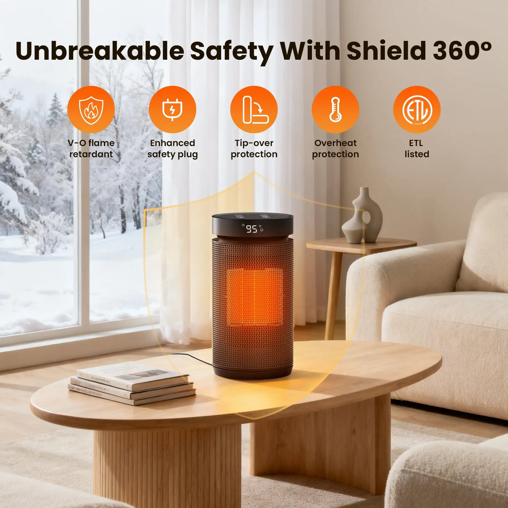 1500W Space Heater with Remote PTC Fast Heating 70° Oscillation 12H Timer - Image 3
