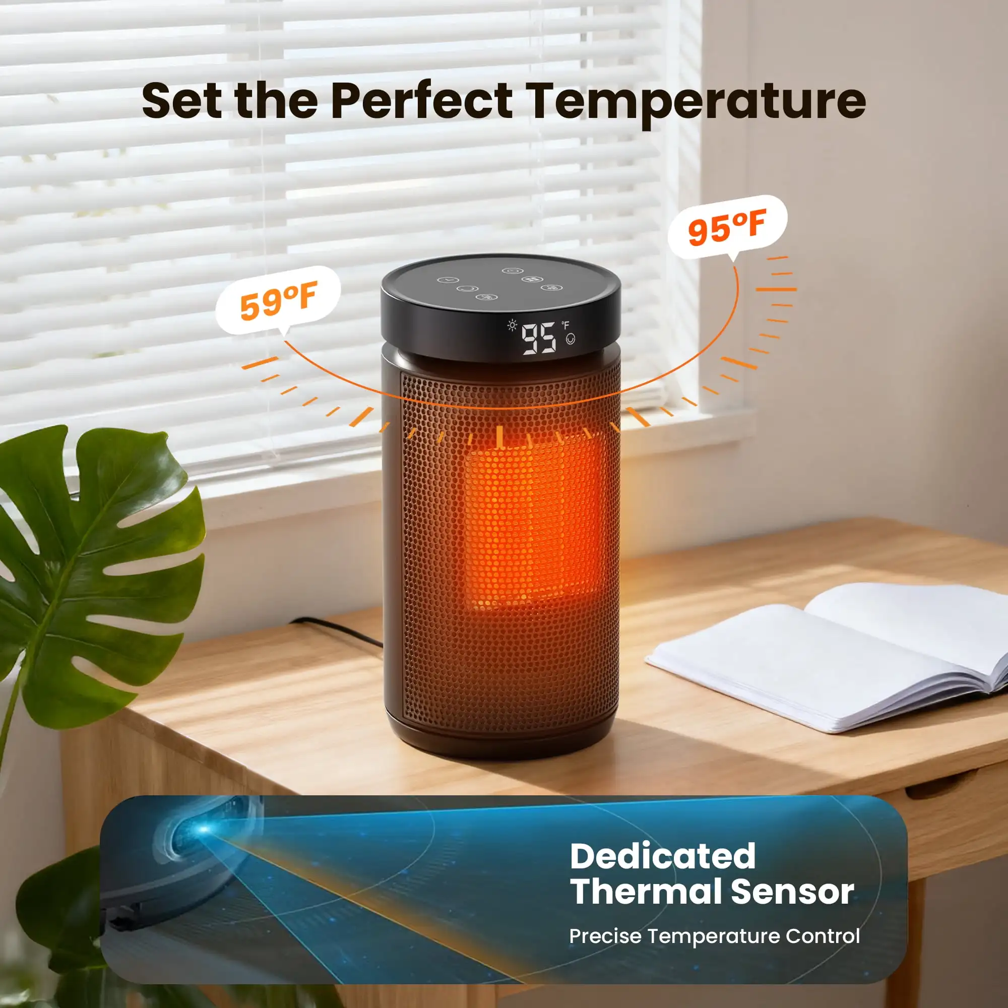 1500W Space Heater with Remote PTC Fast Heating 70° Oscillation 12H Timer - Image 4