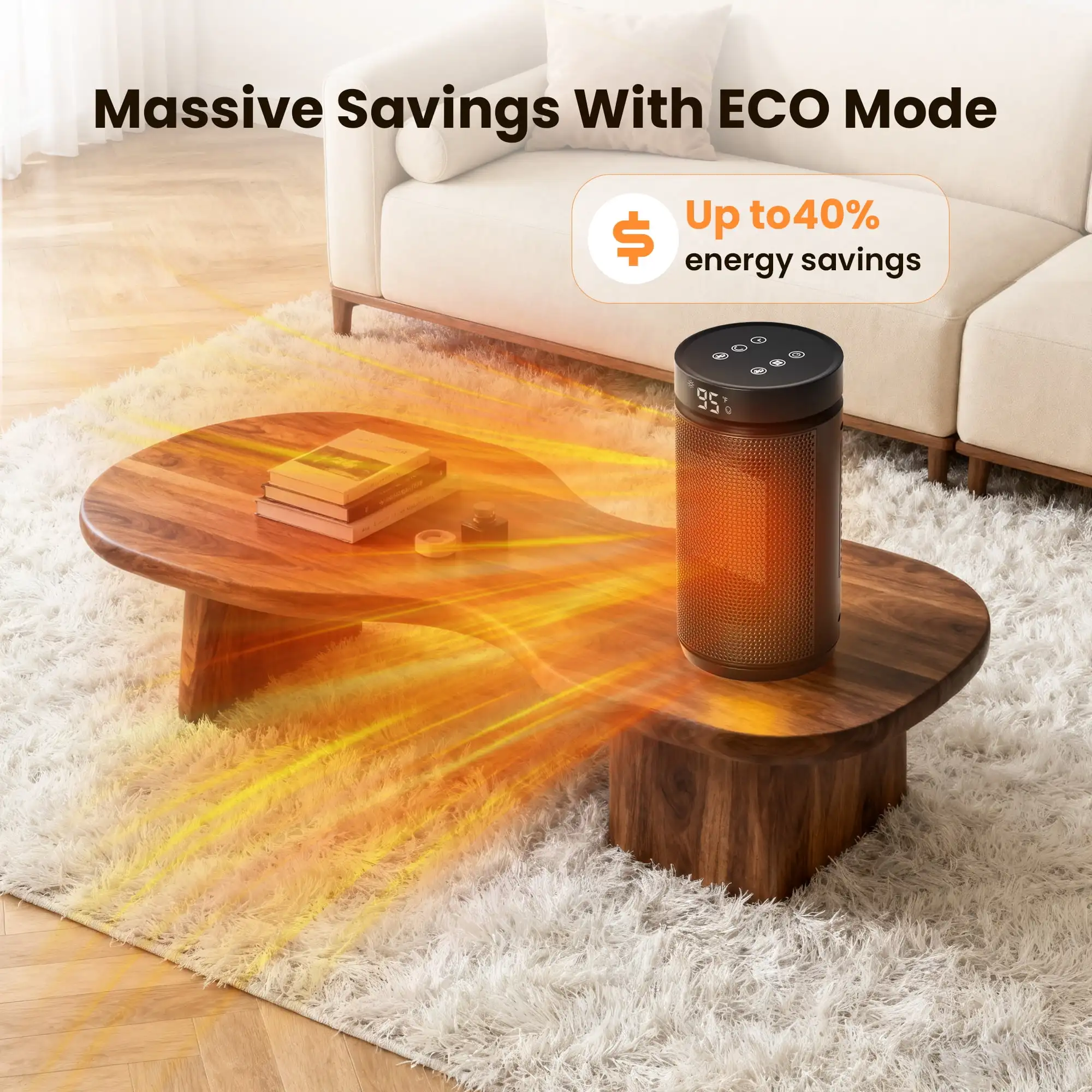 1500W Space Heater with Remote PTC Fast Heating 70° Oscillation 12H Timer - Image 5