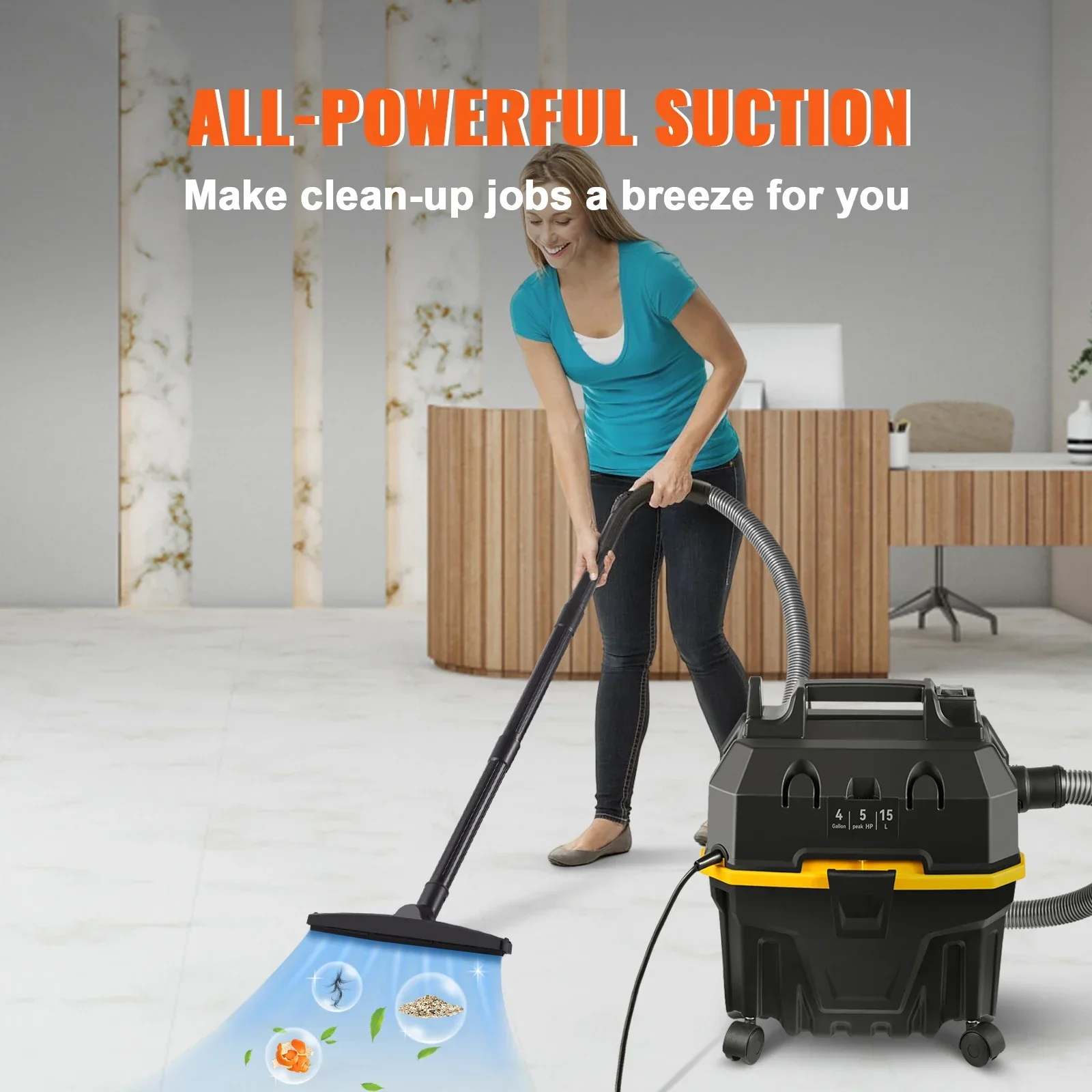 15L Wet Dry Vacuum Cleaner 1200W Strong Suction Air Blower for Car Home - Image 2