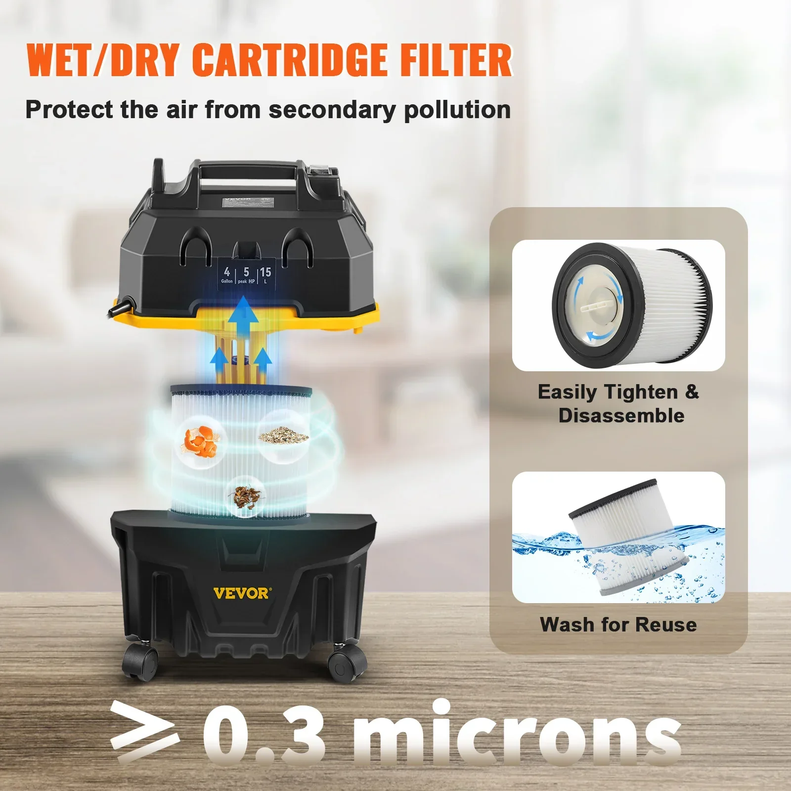 15L Wet Dry Vacuum Cleaner 1200W Strong Suction Air Blower for Car Home - Image 5