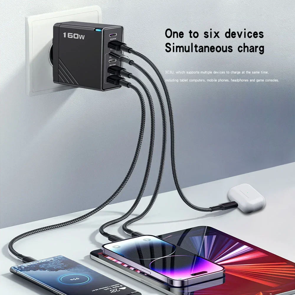 160W Multi-Port USB Charger – Fast Charging Type-C Wall Adapter for iPhone & Android - Image 2