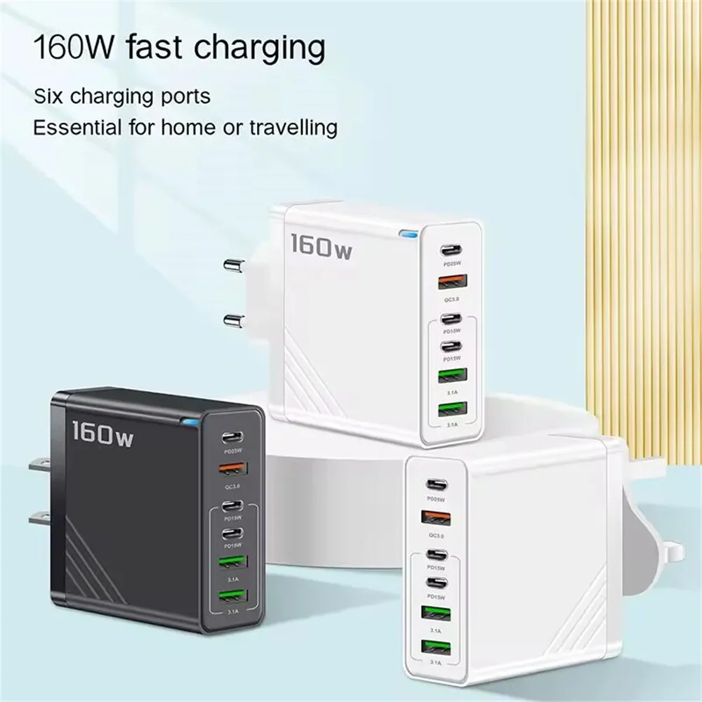 160W Multi-Port USB Charger – Fast Charging Type-C Wall Adapter for iPhone & Android - Image 5