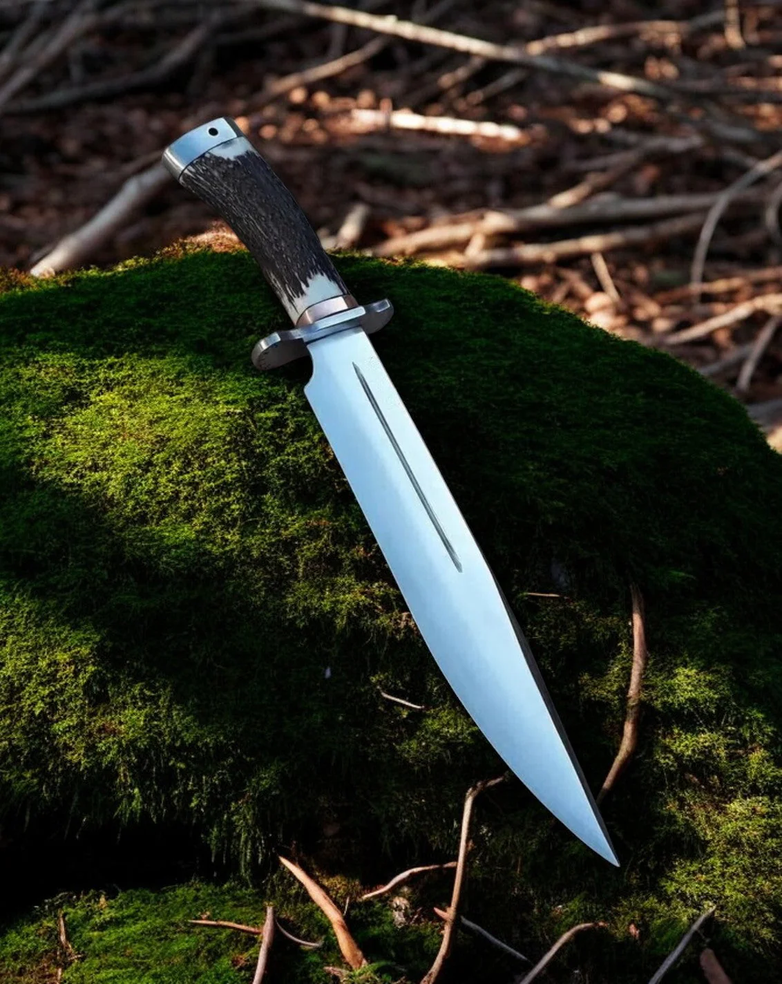 18 inch Bowie Knife With Sheath – D2 Steel Blade & Stag Horn Handle - Image 2