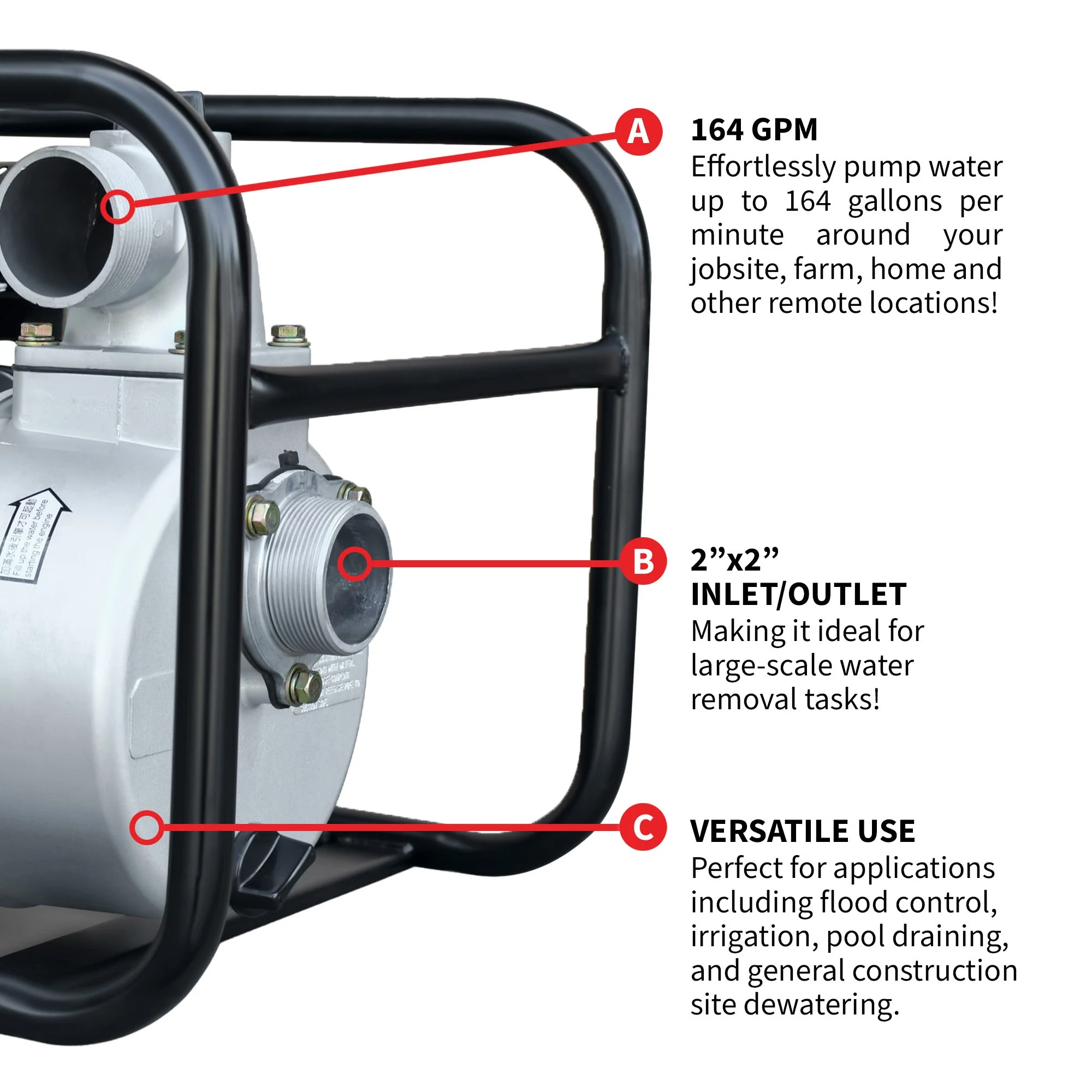 2 Inch Trash Water Pump 164 GPM 3.5HP GX120 powered by Honda Portable Utility - Image 5