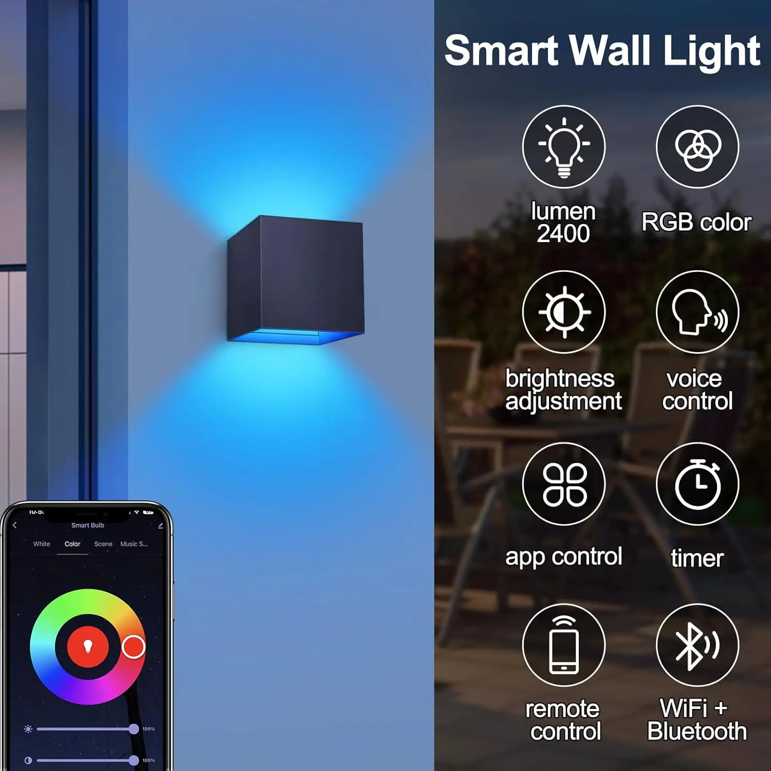 2 Pack Smart Outdoor Wall Lights RGBCW 10W LED Patio Lights App Voice Control - Image 4