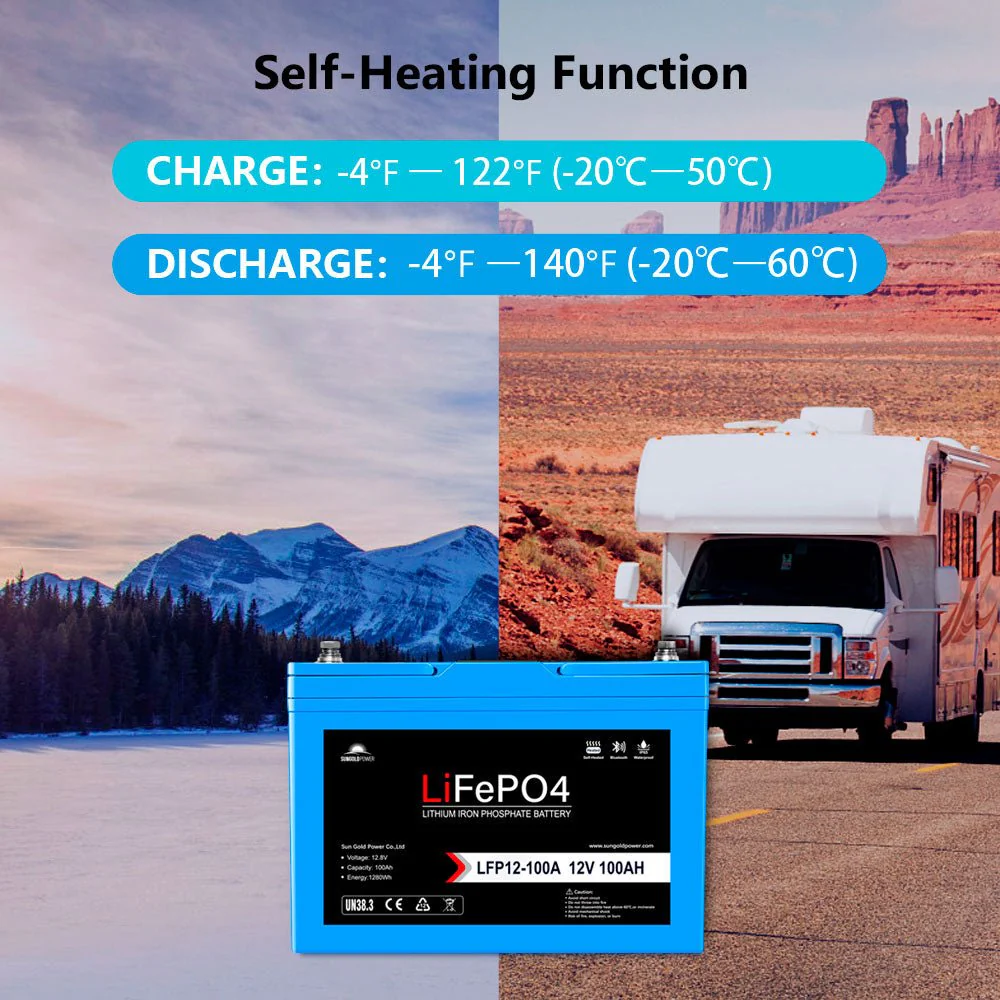 2 X 12V 100AH LiFePO4 Deep Cycle Lithium Battery / Bluetooth /Self-heating / IP65 - Image 5