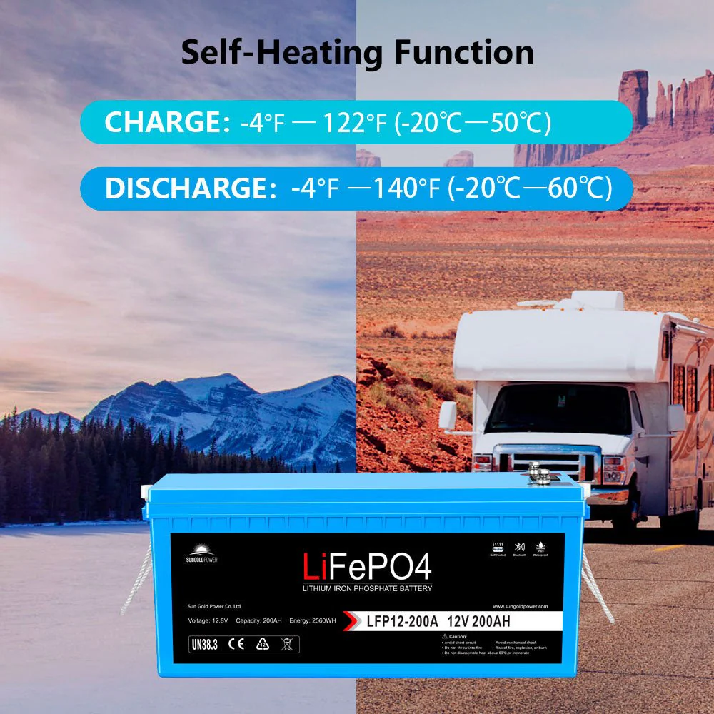 2 X 12V 200Ah LiFePo4 Deep Cycle Lithium Battery Bluetooth / Self-Heating / IP65 - Image 6