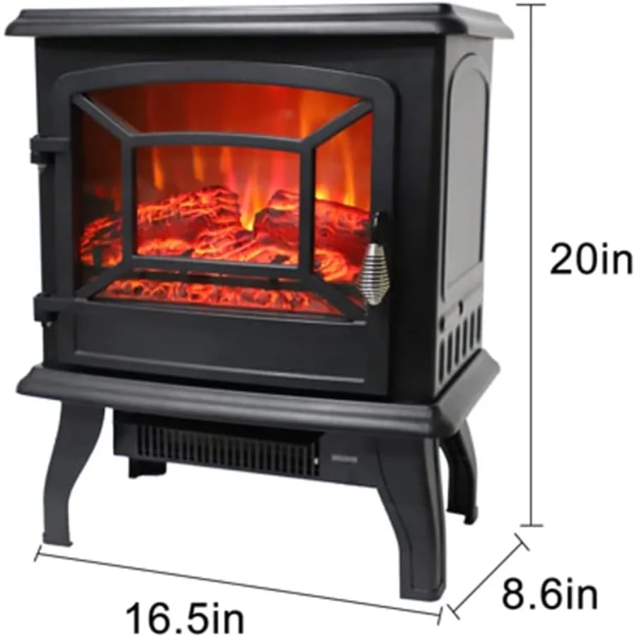 20-Inch Electric Fireplace Stove Heater with Realistic Flame & Adjustable Heat - Image 3