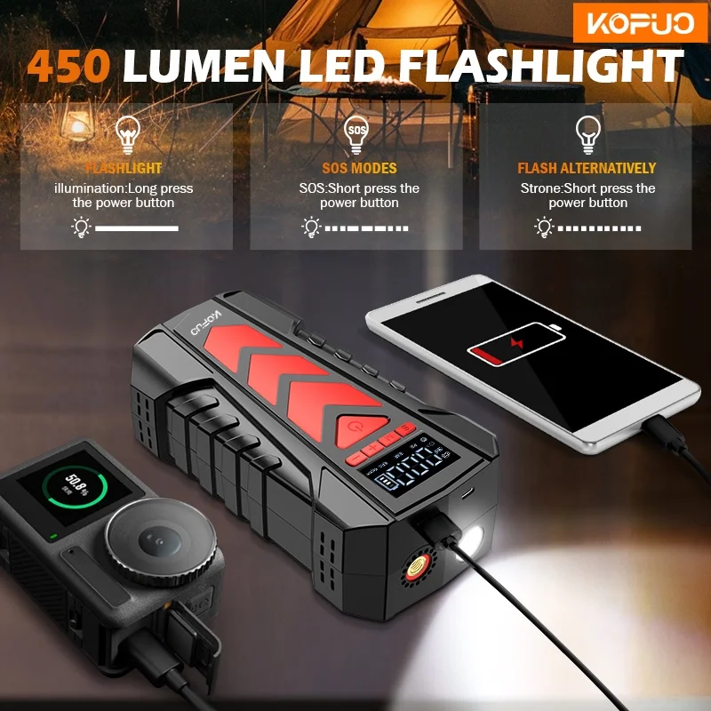 2000A Car Jump Starter with Air Compressor 150PSI Tire Inflator Power Bank - Image 4