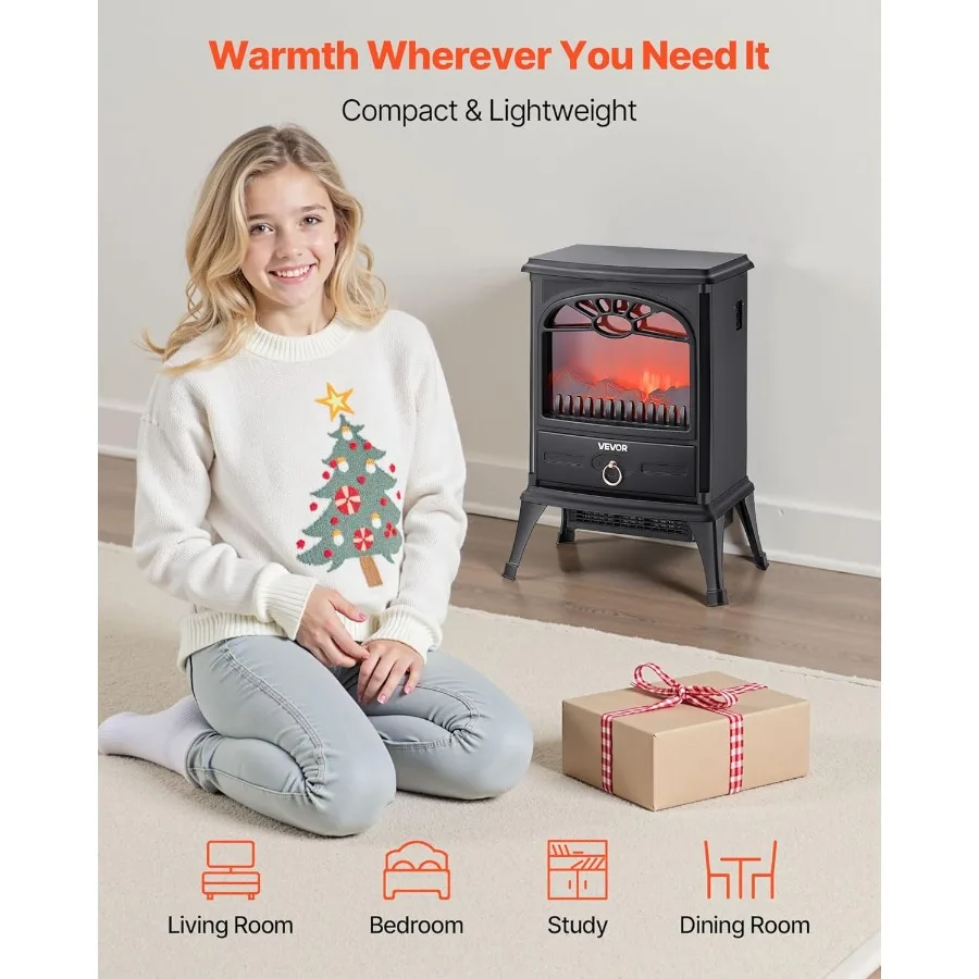 22.8-Inch Freestanding Electric Fireplace Heater 1500W with Realistic Flames - Image 4