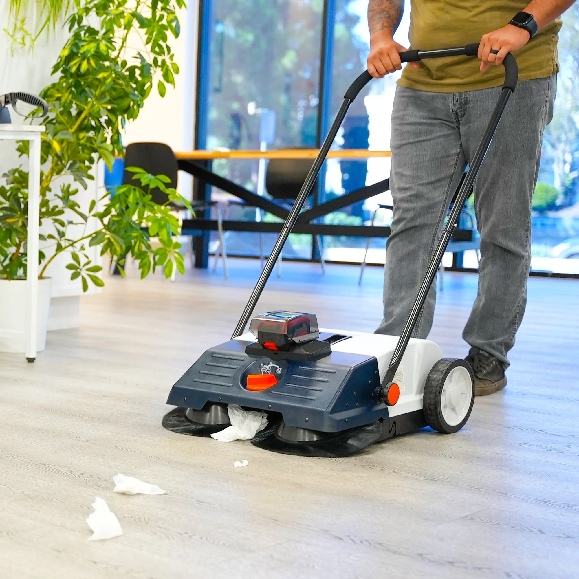 22" Battery Powered Push Sweeper With Double Brush System 18V Lithium-Ion - Image 2