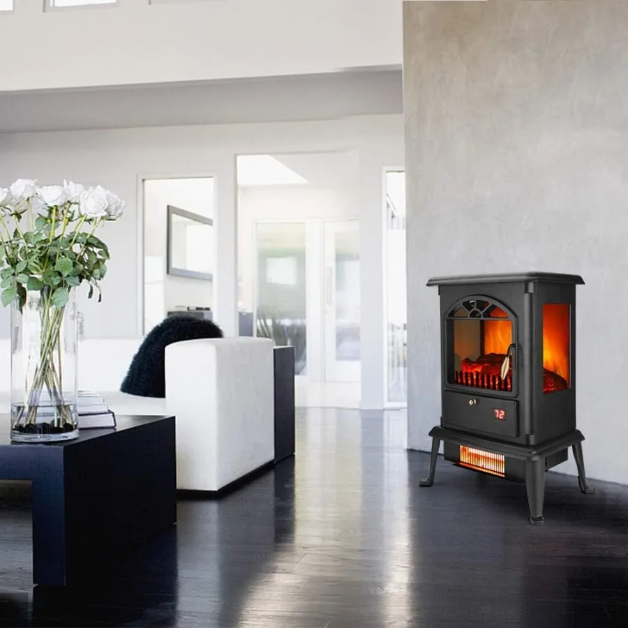 22" Freestanding Electric Fireplace Infrared Heater with Remote & Overheat Protection - Image 2