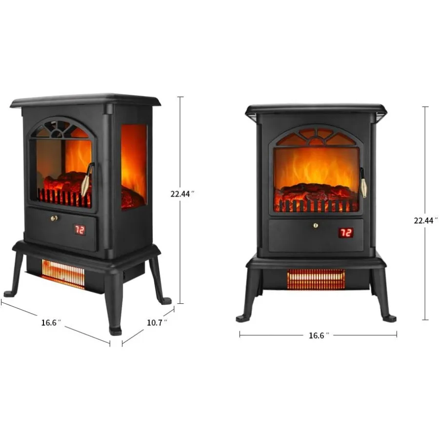22" Freestanding Electric Fireplace Infrared Heater with Remote & Overheat Protection - Image 3