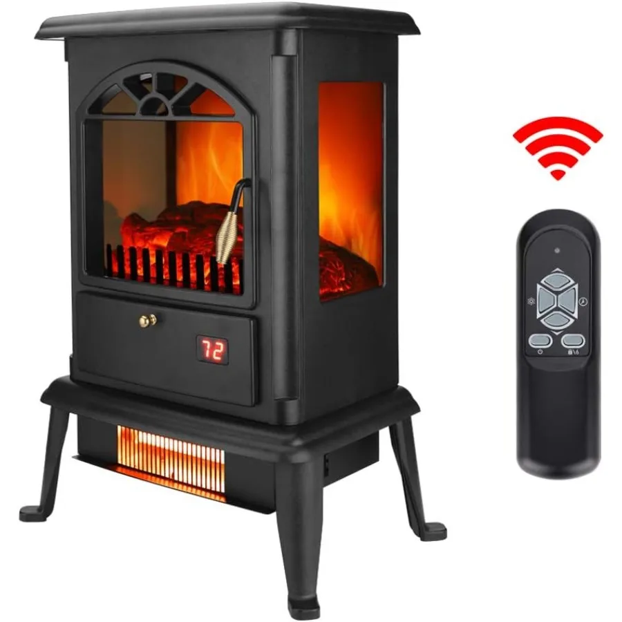 22" Freestanding Electric Fireplace Infrared Heater with Remote & Overheat Protection - Image 4