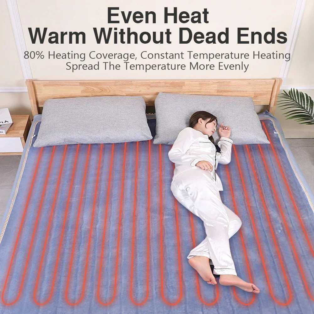 220V Electric Blanket Flannel Heated Mattress Pad Thermostat Auto Shut Off - Image 4