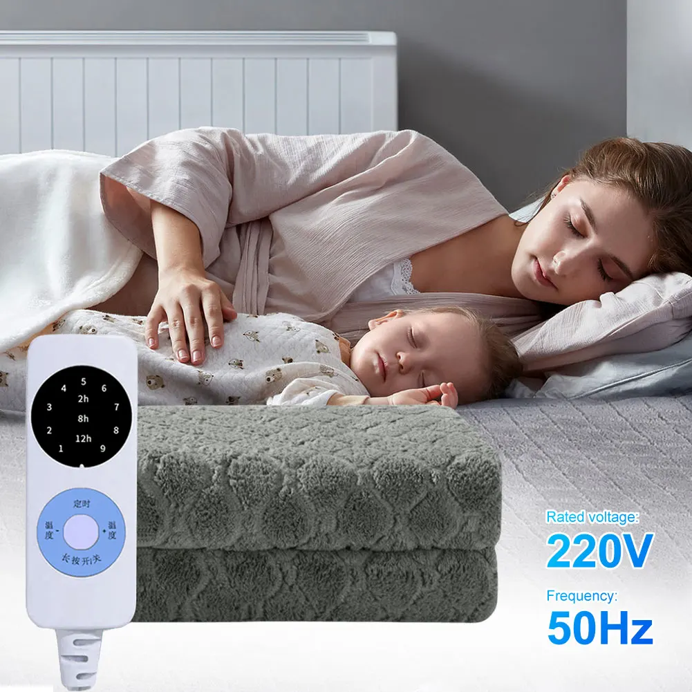 220V Electric Blanket Single Control Plush Heated Winter Throw Warm Velvet - Image 2