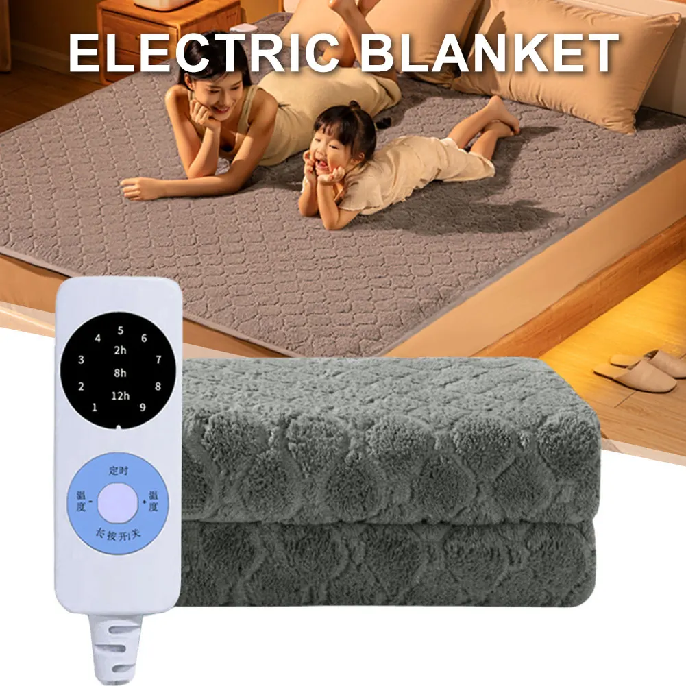 220V Electric Blanket Single Control Plush Heated Winter Throw Warm Velvet - Image 4